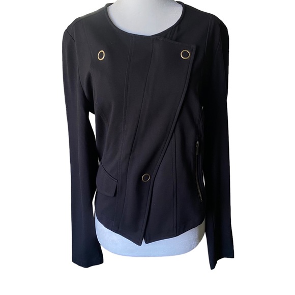 Cabi Black Asymmetrical Snap Zip Ponte Moto Jacket Size Small - Picture 4 of 16